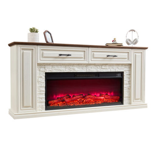 70-Inch White MDF Fireplace TV Stand for TVs Up to 80 Inches