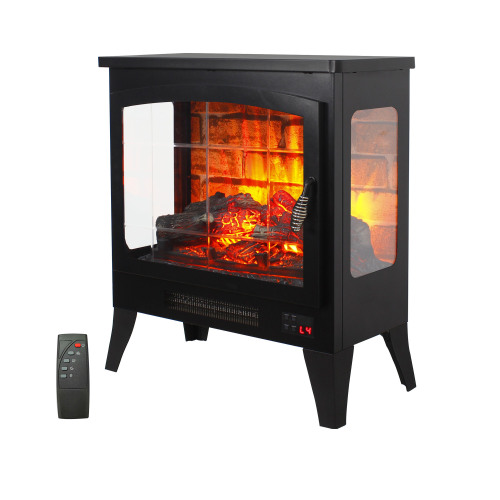 21-Inch Antique Black Glass and Metal Electric Fireplace Stove