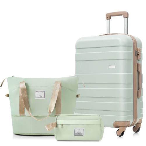 3-Piece Green ABS Luggage Set: 24-Inch Suitcase, Duffel & Toiletry Bag
