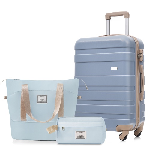 3-Piece Light Blue ABS Luggage Set with 24-Inch Checked Suitcase