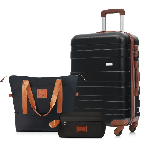 Black 3-Piece ABS Luggage Set with 24-Inch Checked Suitcase
