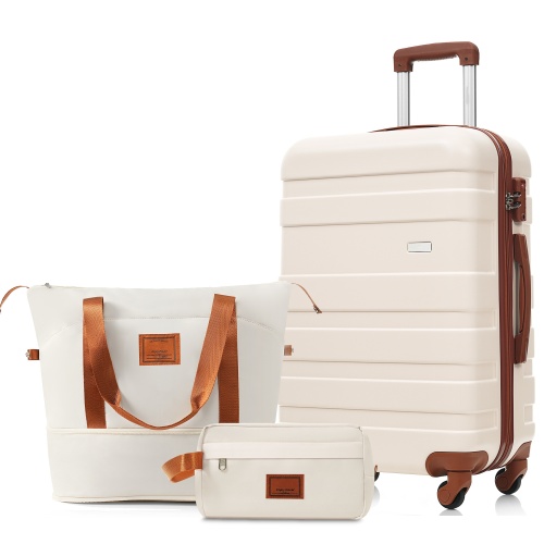 3-Piece Ivory ABS 24-Inch Hardside Luggage Set with Travel Bags