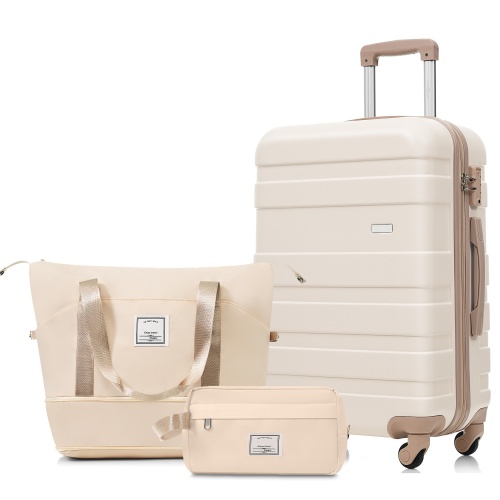 3-Piece Gold ABS Luggage Set with 24-Inch Checked Suitcase