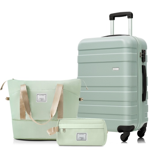 3-Piece 24-Inch Light Green ABS Luggage Set with Travel Bags