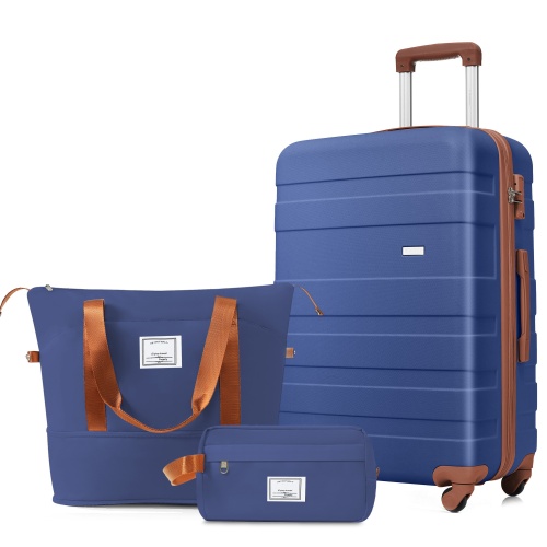 3-Piece Navy ABS 24-Inch Hardshell Luggage and Travel Bag Set