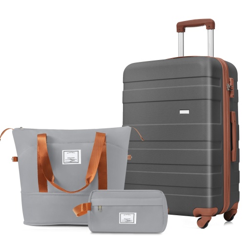 3-Piece Grey ABS Luggage Set with 24-Inch TSA Lock Suitcase