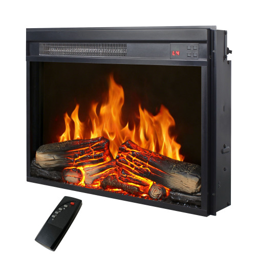 Antique Black 23-Inch Electric Fireplace Insert, Tempered Glass & Sheet Metal