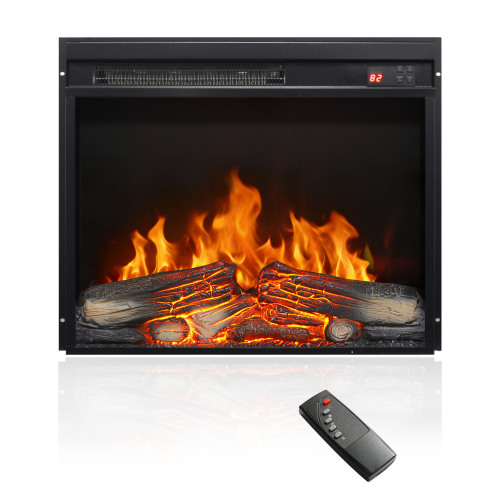 23-Inch Antique Black Electric Fireplace Insert, Tempered Glass, Metal & Plastic