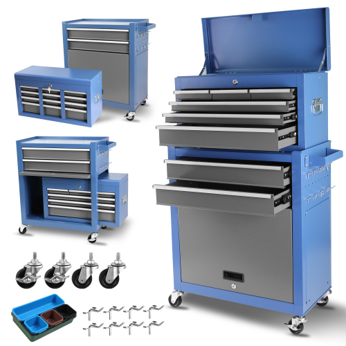 8-Drawer Rolling Steel Tool Chest, Grey, 24.41 x 12.99 x 42.52 In.