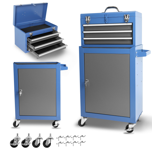 Blue Steel Rolling Tool Chest, 3 Drawers, Cabinet, 18.11 x 11.02 x 36.61