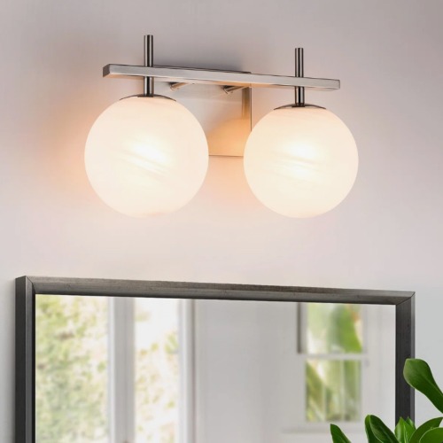 Nickel 2-Light Glass Vanity Sconce, 14.21 x 6.97 x 8.90 in.