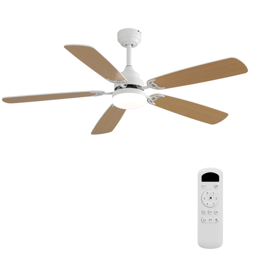 Modern 52-Inch White MDF Ceiling Fan with LED Light and Remote Control