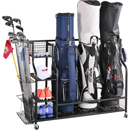 Extra-Large 4-Bag Golf Equipment Organizer Rack, Black Metal
