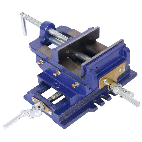 5-Inch Blue Steel Cross Slide Drill Press Vise for Benchtop Use