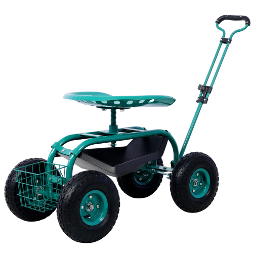 Refurbished Green Steel 42.5-Inch Rolling Garden Scooter Cart