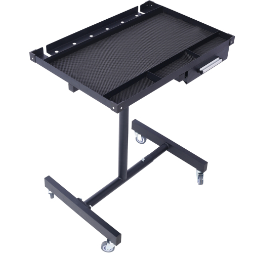 Black Adjustable Metal Workbench with Drawer, Casters, 29 x 20 x 34 in
