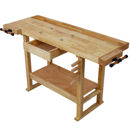 55-Inch Natural Rubber Wood Workbench for Garage or Home Workshop