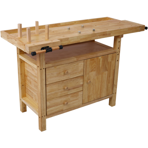 60-Inch Natural Rubber Wood Workbench for Garage and Home Workshop