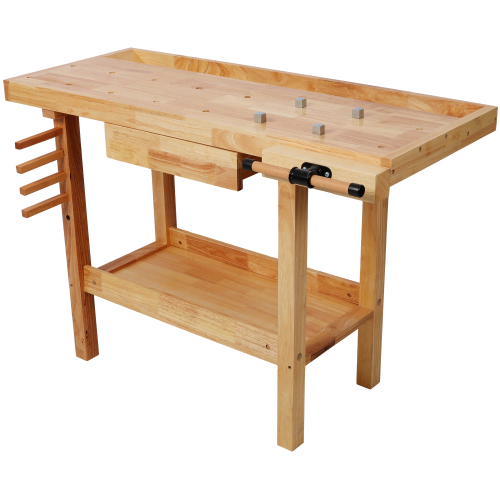 48-Inch Heavy-Duty Rubber Wood Workbench with Storage, Natural