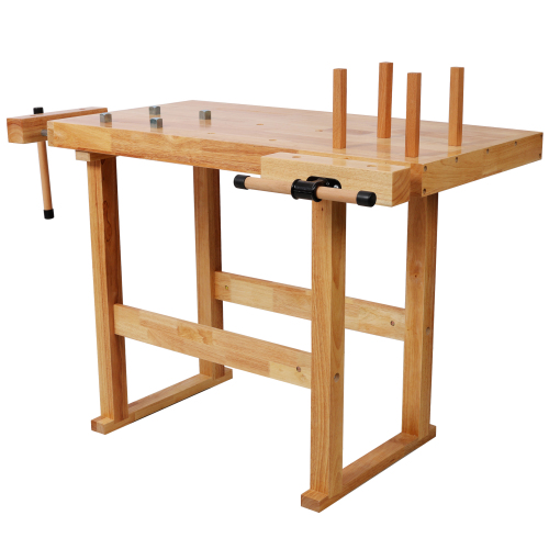 Natural Rubber Wood Workbench, 40-Inch Heavy-Duty Woodworking Bench