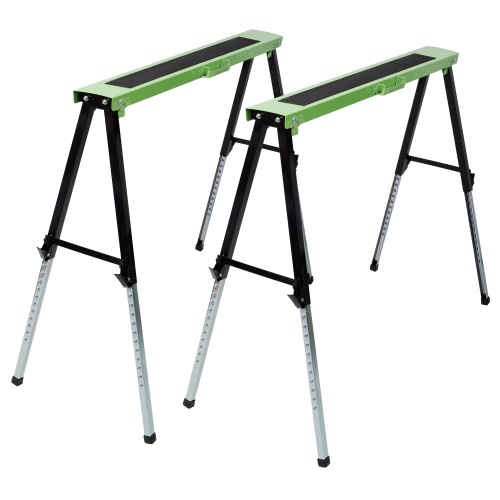 2-Pack Adjustable Saw Horses, Green/Black Steel, 39.4 x 19.5 x 30.7 in