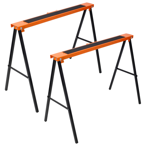 Orange Steel Folding Sawhorses, 2-Pack, 39.4-Inch Portable Work Stands