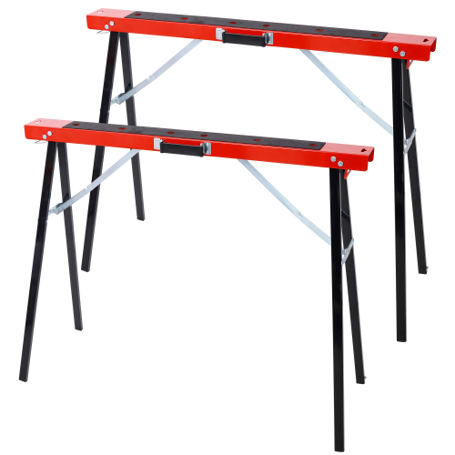 2-Pack Black Steel Folding Sawhorses, 39.4-Inch Portable Stands