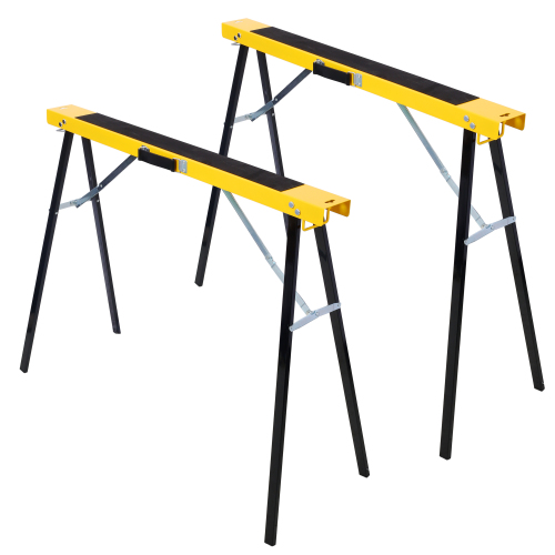 2-Pack Black Steel Folding Sawhorses with Handles, 39.4-Inch