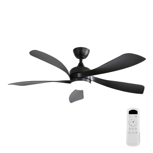 52-Inch Black Modern Ceiling Fan with LED Light and 5 ABS Blades