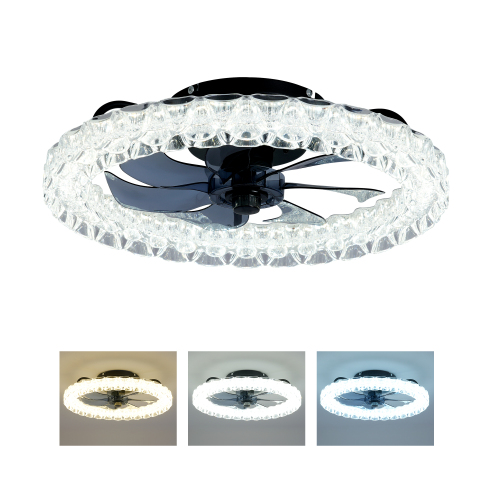 19.7-Inch Matte Black Acrylic, PC and Iron LED Ceiling Fan