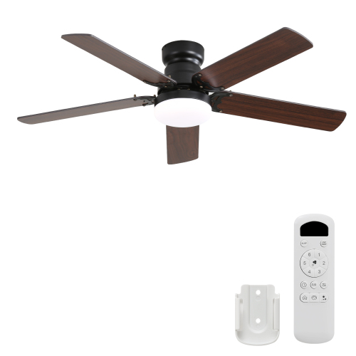42-Inch Black Modern MDF 5-Blade Ceiling Fan with LED Light & Remote