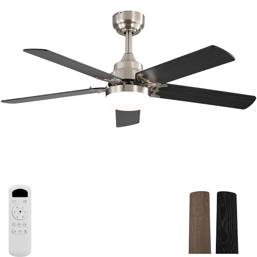42-Inch Nickel MDF 5-Blade Ceiling Fan with LED Light and Remote