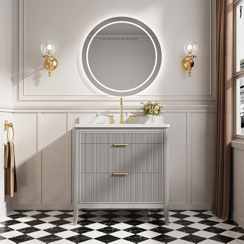 36-Inch Light Grey Solid Wood Single Sink Bathroom Vanity, Assembled