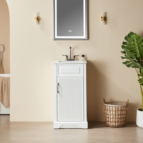 Fully Assembled 18-Inch White Solid Wood Bathroom Vanity with Top