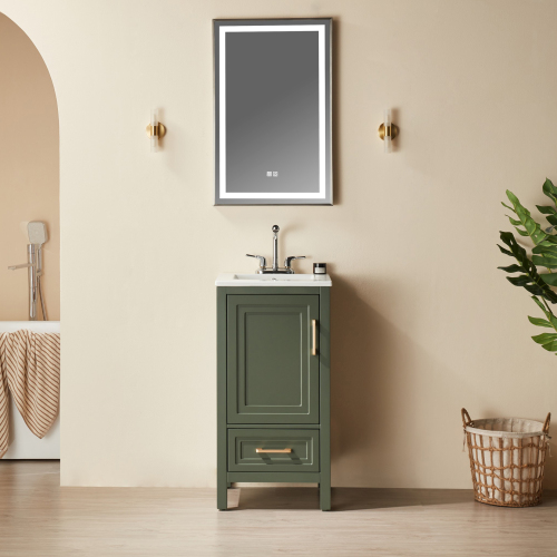 18-Inch Green Solid Wood Bathroom Vanity with 3-Hole Ceramic Top