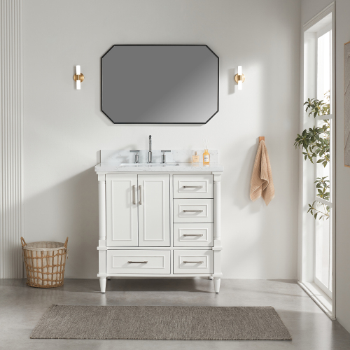 48-Inch White Solid Wood Freestanding Single Bathroom Vanity