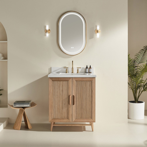 30-Inch Light Coffee Solid Wood Single-Sink Bathroom Vanity