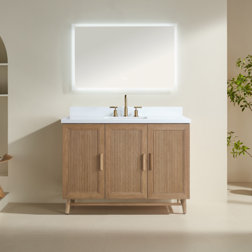 Fully Assembled 48-Inch Light Coffee Solid Wood Bathroom Vanity