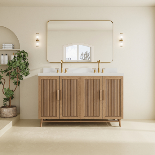 60-Inch Light Coffee Freestanding Single Sink Vanity, Solid Wood