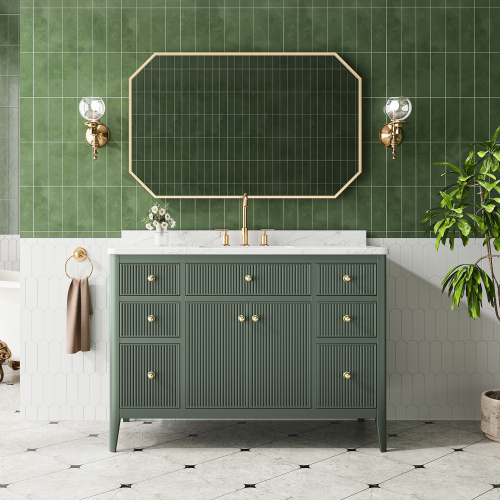 48-Inch Vintage Green Solid Wood Single Sink Bathroom Vanity