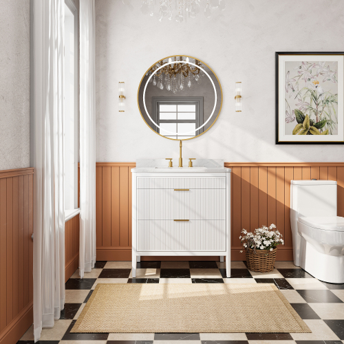 Fully Assembled 36-Inch White Solid Wood Vanity with Marble Top