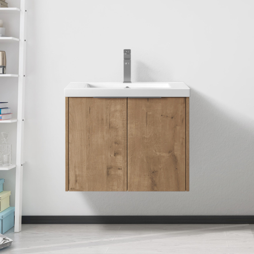 24-Inch Imitative Oak Plywood Floating Bathroom Vanity with Sink