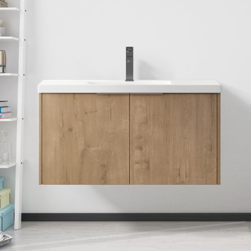 36-Inch Modern Floating Bathroom Vanity, Imitative Oak Plywood