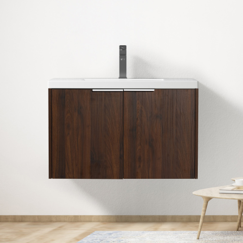 30-Inch California Walnut Wall-Mounted Plywood Bathroom Vanity