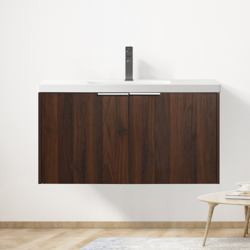 36-Inch California Walnut Plywood Floating Bathroom Vanity with Sink