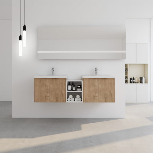 60 Inch Soft Close Doors Bathroom Vanity With Sink, A Small Storage Shelves, 24" and 12" Combination Cabinet,(KD-Packing) - Imitative Oak - Plywood - Not Specified - Modern - 60-Inch - Not Specified - Not Specified - Not Specified