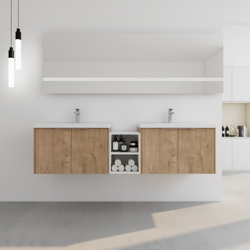 72-Inch Modern Plywood Bathroom Vanity with Sink, Imitative Oak
