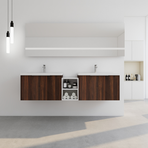72-Inch California Walnut Plywood Bathroom Vanity with Soft-Close Doors