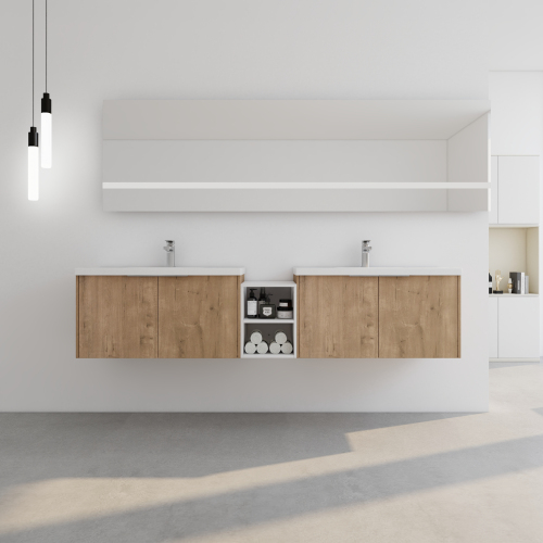 84-Inch Modern Bathroom Vanity with Sink, Imitative Oak Plywood