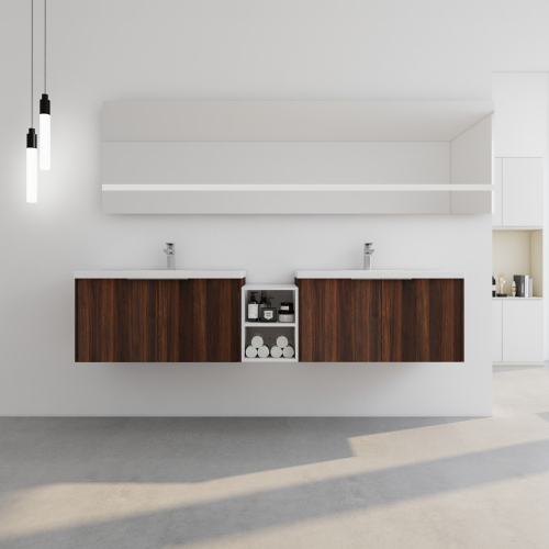 84-Inch California Walnut Plywood Bathroom Vanity with Sink